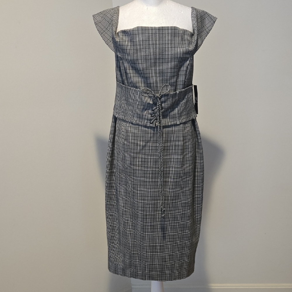 New York & Company Gray Checkered Midi Dress